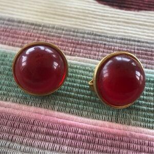 VINTAGE TRIFARI Red Ball set in Gold Clip-on Earrings 🍒